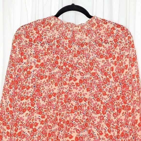 Tucker NYC Classic Blouse Red Sweet Pea in Crepe de Chine Silk Top Long Sleeves - Picture 7 of 8